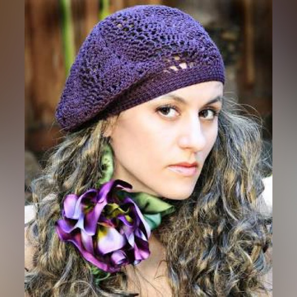 🎉Host Pick🎉Beret Purple Multicolor slouchy crochet knit boho Beret beanie - Picture 1 of 16